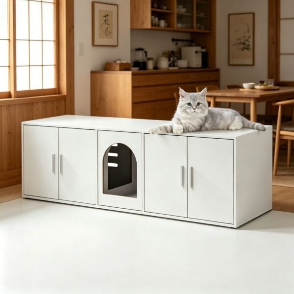 Extra-Wide Wooden Cat Litter Cabinet with Five Doors 57.9"