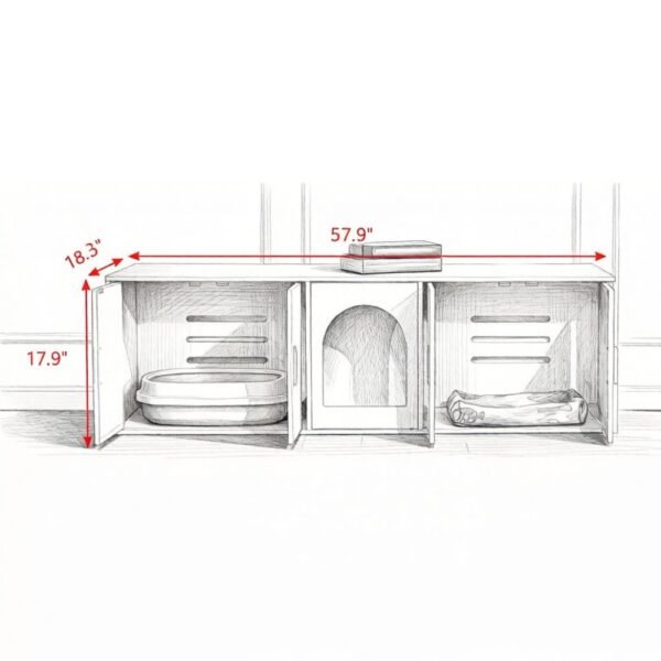 Extra-Wide Wooden Cat Litter Cabinet with Five Doors, 57.9" - image 4 Extra-Wide Wooden Cat Litter Cabinet with Five Doors 57.9" view 4