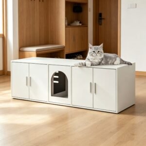 Extra-Wide Wooden Cat Litter Cabinet with Five Doors, 57.9" - image 5 Extra-Wide Wooden Cat Litter Cabinet with Five Doors 57.9" view 5