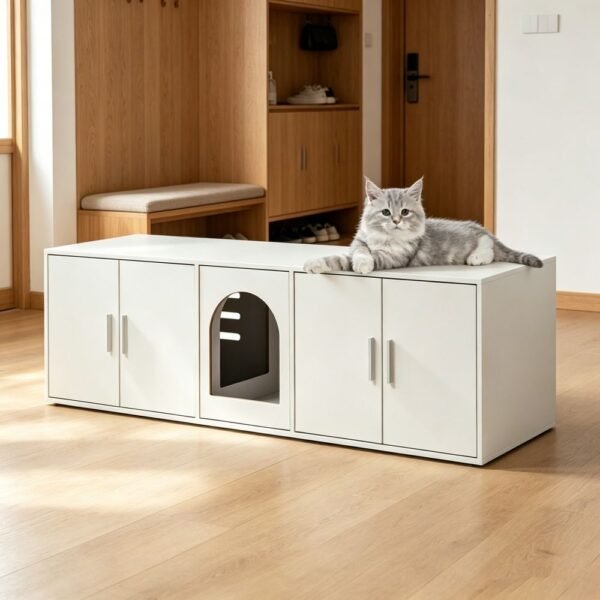 Extra-Wide Wooden Cat Litter Cabinet with Five Doors, 57.9" - image 5 Extra-Wide Wooden Cat Litter Cabinet with Five Doors 57.9" view 5