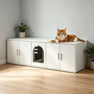 Extra-Wide Wooden Cat Litter Cabinet with Five Doors, 57.9" - image 6 Extra-Wide Wooden Cat Litter Cabinet with Five Doors 57.9" view 6