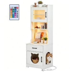 Litter Box Enclosure with RGB LED Light and Built-In Charging Station