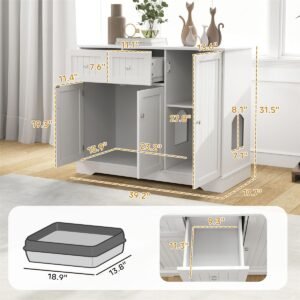 Litter Box Enclosure Side Table with Adjustable Shelves and Drawer