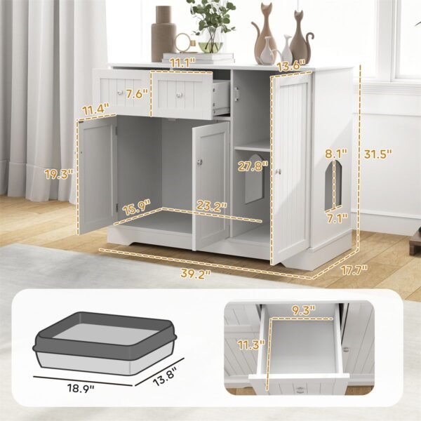 Litter Box Enclosure Side Table with Adjustable Shelves and Drawer