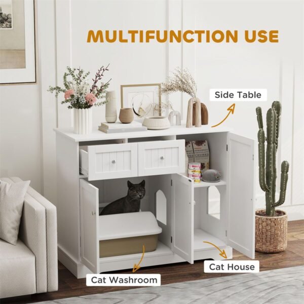 Litter Box Enclosure Side Table with Adjustable Shelves and Drawer - image 2 Litter Box Enclosure Side Table with Adjustable Shelves and Drawer view 2