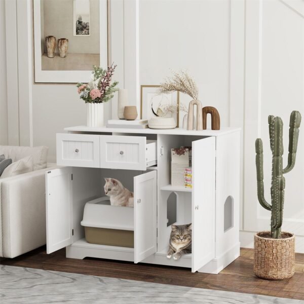 Litter Box Enclosure Side Table with Adjustable Shelves and Drawer - image 5 Litter Box Enclosure Side Table with Adjustable Shelves and Drawer view 5