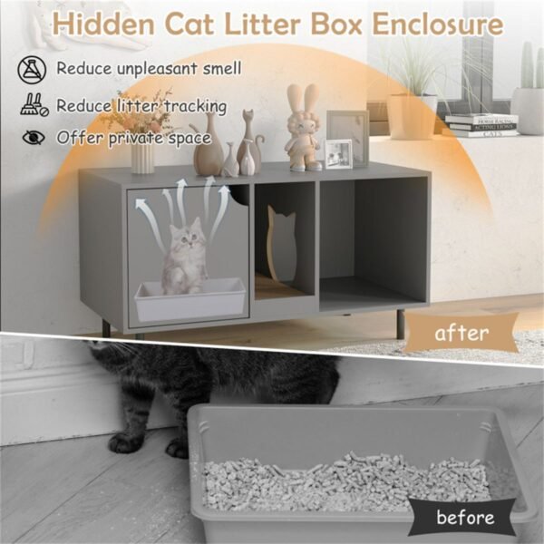 Grey Double-Room Litter Box Enclosure with Scratching Board and Metal Legs - image 8 Grey Double-Room Litter Box Enclosure with Scratching Board and Metal Legs view 8