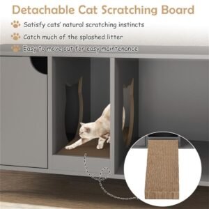 Grey Double-Room Litter Box Enclosure with Scratching Board and Metal Legs - image 9 Grey Double-Room Litter Box Enclosure with Scratching Board and Metal Legs view 9
