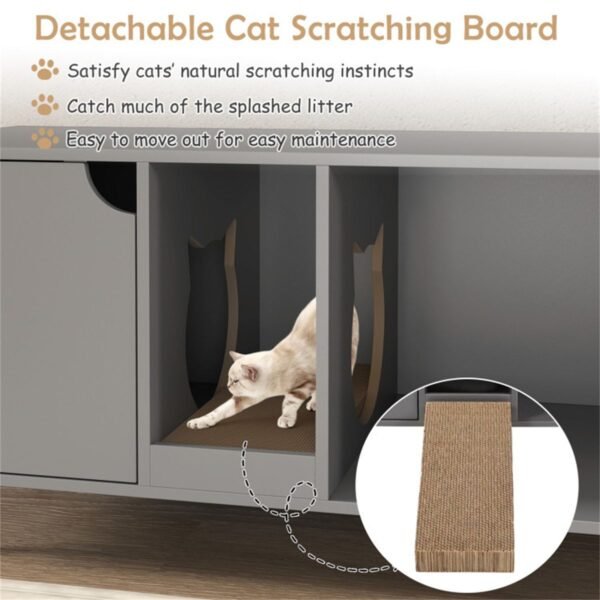 Grey Double-Room Litter Box Enclosure with Scratching Board and Metal Legs - image 9 Grey Double-Room Litter Box Enclosure with Scratching Board and Metal Legs view 9