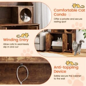 Industrial Style Litter Box Enclosure with Open Shelves, Brown, 51"