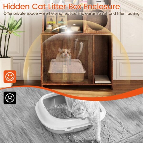 Industrial Style Litter Box Enclosure with Open Shelves, Brown, 51" - image 2 Industrial Style Litter Box Enclosure with Open Shelves Brown 51" view 2