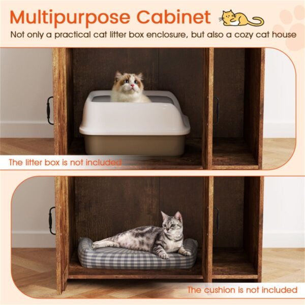 Industrial Style Litter Box Enclosure with Open Shelves, Brown, 51" - image 3 Industrial Style Litter Box Enclosure with Open Shelves Brown 51" view 3