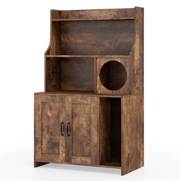 Industrial Style Litter Box Enclosure with Open Shelves, Brown, 51" - image 4 Industrial Style Litter Box Enclosure with Open Shelves Brown 51" view 4