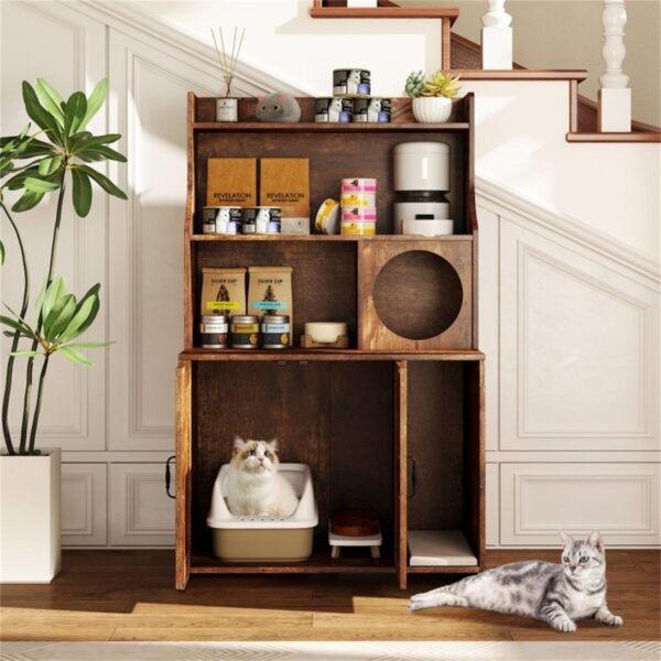 Industrial Style Litter Box Enclosure with Open Shelves, Brown, 51" - image 5 Industrial Style Litter Box Enclosure with Open Shelves Brown 51" view 5