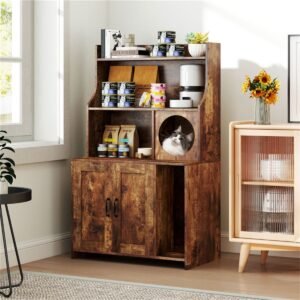 Industrial Style Litter Box Enclosure with Open Shelves, Brown, 51" - image 6 Industrial Style Litter Box Enclosure with Open Shelves Brown 51" view 6