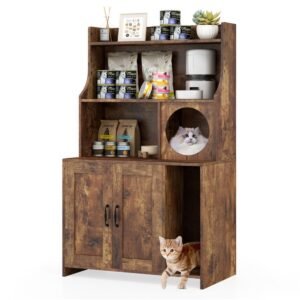 Industrial Style Litter Box Enclosure with Open Shelves, Brown, 51" - image 7 Industrial Style Litter Box Enclosure with Open Shelves Brown 51" view 7