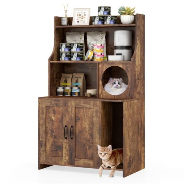 Industrial Style Litter Box Enclosure with Open Shelves, Brown, 51" - image 7 Industrial Style Litter Box Enclosure with Open Shelves Brown 51" view 7
