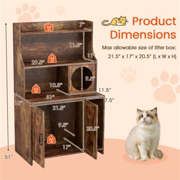 Industrial Style Litter Box Enclosure with Open Shelves, Brown, 51" - image 8 Industrial Style Litter Box Enclosure with Open Shelves Brown 51" view 8