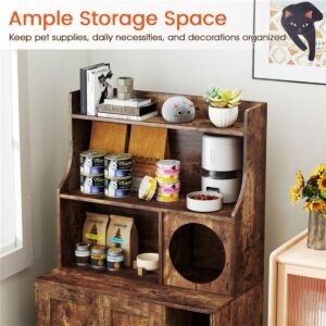 Industrial Style Litter Box Enclosure with Open Shelves, Brown, 51" - image 9 Industrial Style Litter Box Enclosure with Open Shelves Brown 51" view 9