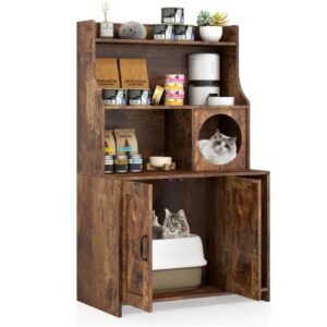 Industrial Style Litter Box Enclosure with Open Shelves, Brown, 51" - image 10 Industrial Style Litter Box Enclosure with Open Shelves Brown 51" view 10