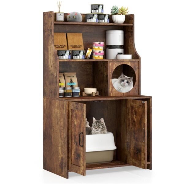 Industrial Style Litter Box Enclosure with Open Shelves, Brown, 51" - image 10 Industrial Style Litter Box Enclosure with Open Shelves Brown 51" view 10
