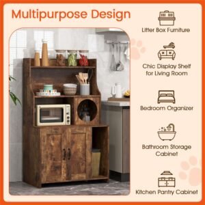 Industrial Style Litter Box Enclosure with Open Shelves, Brown, 51" - image 11 Industrial Style Litter Box Enclosure with Open Shelves Brown 51" view 11