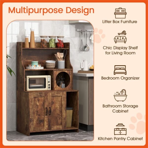 Industrial Style Litter Box Enclosure with Open Shelves, Brown, 51" - image 11 Industrial Style Litter Box Enclosure with Open Shelves Brown 51" view 11