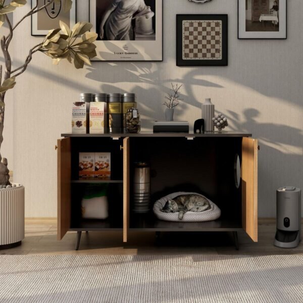 Litter Box Enclosure Storage Bench with Hidden Plug and Three Doors - image 3 Litter Box Enclosure Storage Bench with Hidden Plug and Three Doors view 3