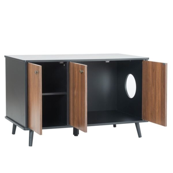 Litter Box Enclosure Storage Bench with Hidden Plug and Three Doors - image 5 Litter Box Enclosure Storage Bench with Hidden Plug and Three Doors view 5