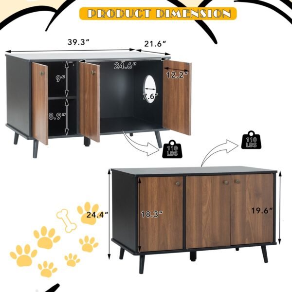 Litter Box Enclosure Storage Bench with Hidden Plug and Three Doors - image 10 Litter Box Enclosure Storage Bench with Hidden Plug and Three Doors view 10