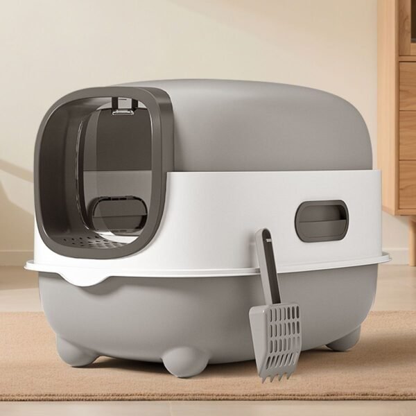 Open High-Sided Cat Litter Pan with Scoop, Grey - image 1 Open High-Sided Cat Litter Pan with Scoop Grey