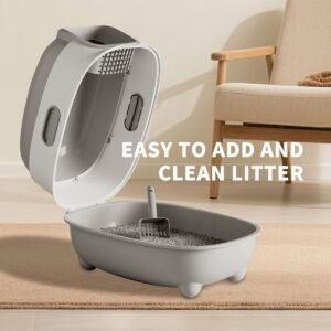 Open High-Sided Cat Litter Pan with Scoop, Grey - image 7 Open High-Sided Cat Litter Pan with Scoop Grey view 7
