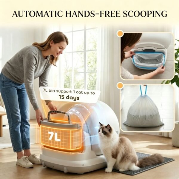 Self-Cleaning Smart Cat Litter Box with UVC Odour Control and App Health Tracking