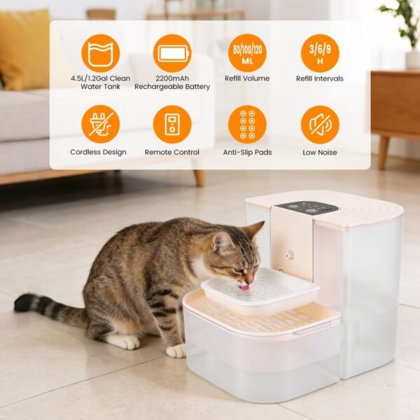 Cordless Smart Pet Water Fountain with Dual Tank Separation, 4.5L - image 3 Cordless Smart Pet Water Fountain with Dual Tank Separation 4.5L view 3