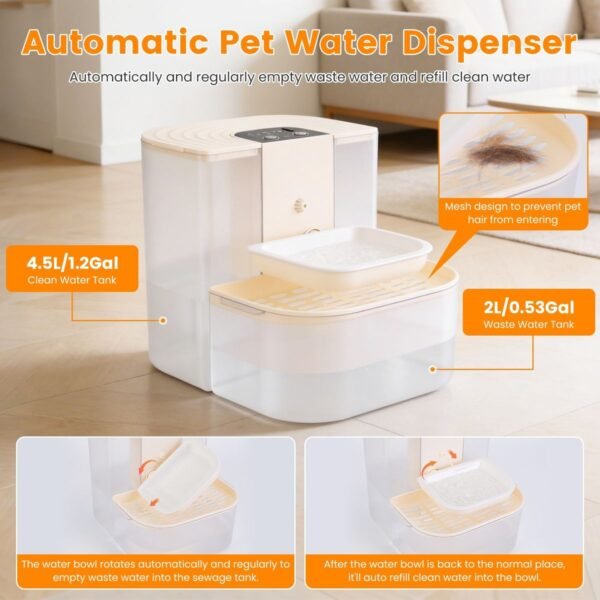 Cordless Smart Pet Water Fountain with Dual Tank Separation, 4.5L - image 7 Cordless Smart Pet Water Fountain with Dual Tank Separation 4.5L view 7