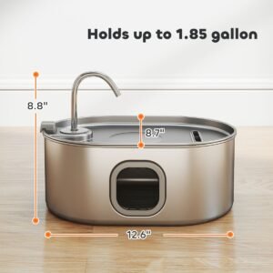 Stainless Steel Cat Water Fountain, 1.8 Gallon, Ultra-Quiet Pump
