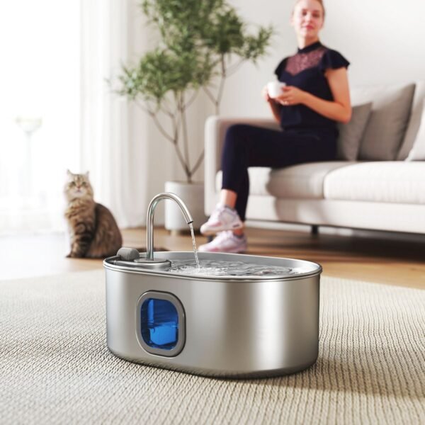 Stainless Steel Cat Water Fountain, 1.8 Gallon, Ultra-Quiet Pump - image 2 Stainless Steel Cat Water Fountain 1.8 Gallon Ultra-Quiet Pump view 2