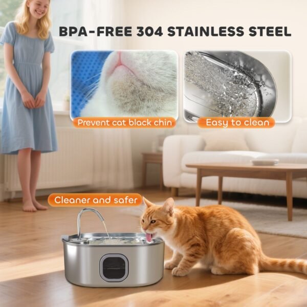 Stainless Steel Cat Water Fountain, 1.8 Gallon, Ultra-Quiet Pump - image 3 Stainless Steel Cat Water Fountain 1.8 Gallon Ultra-Quiet Pump view 3