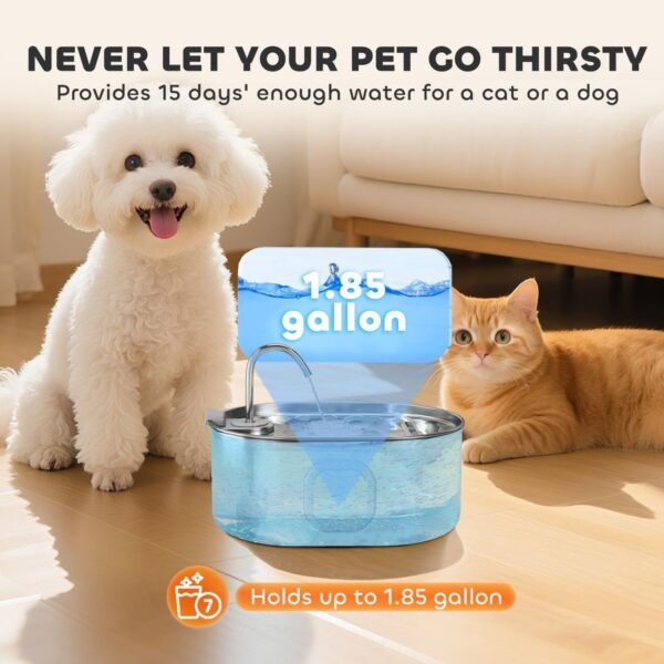 Stainless Steel Cat Water Fountain, 1.8 Gallon, Ultra-Quiet Pump - image 4 Stainless Steel Cat Water Fountain 1.8 Gallon Ultra-Quiet Pump view 4