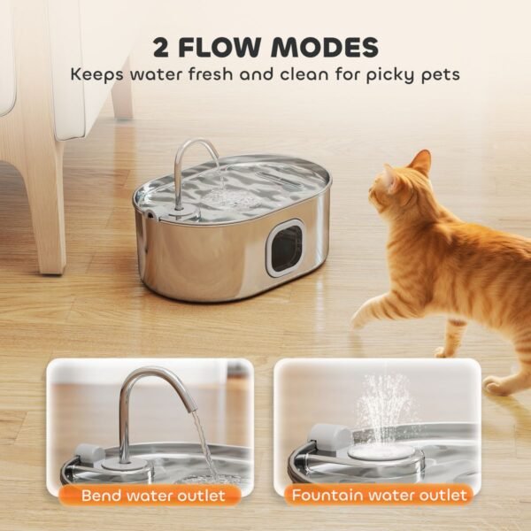 Stainless Steel Cat Water Fountain, 1.8 Gallon, Ultra-Quiet Pump - image 6 Stainless Steel Cat Water Fountain 1.8 Gallon Ultra-Quiet Pump view 6