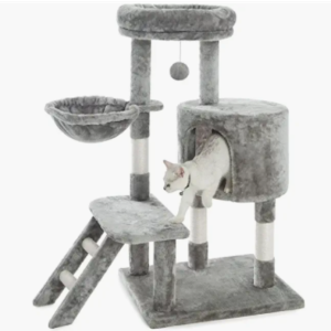 100 cm Cat Tree with One Condo and Basket, Grey