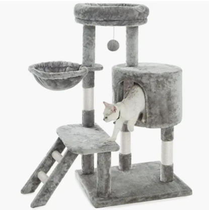 100 cm Cat Tree with One Condo and Basket, Grey