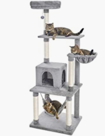 170 cm Cat Tree with Two Condos and Ladder, Grey