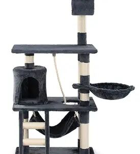 141 cm Cat Tree with One Condo and Hammock, Grey