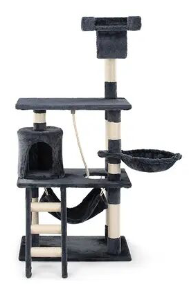 141 cm Cat Tree with One Condo and Hammock, Grey