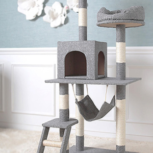145 cm Cat Tree with One Condo and Hammock, Grey