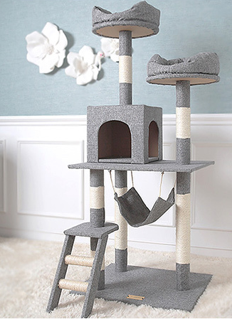 145 cm Cat Tree with One Condo and Hammock, Grey