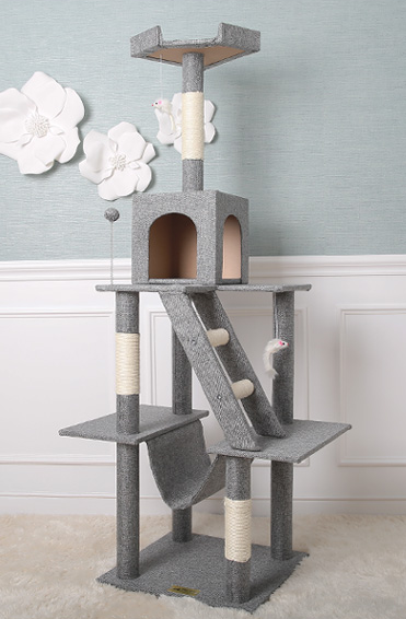 152 cm Cat Tree with One Condo and Hammock, Grey