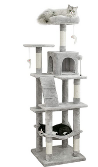 162 cm Cat Tree with Two Condos and Ladder, Grey