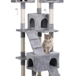 170 cm Cat Tree with Two Condos and Ladder, Grey